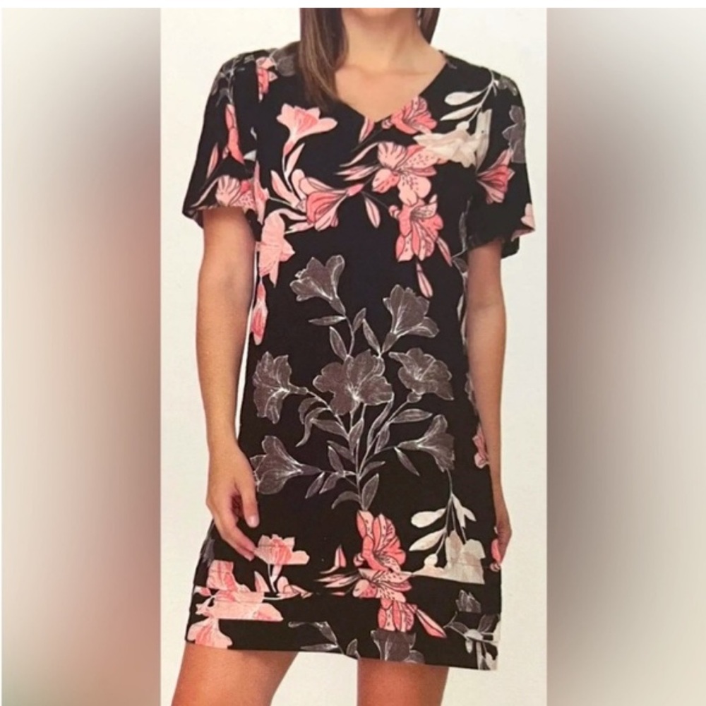 Nicole Miller Linen Blend Floral Dress
